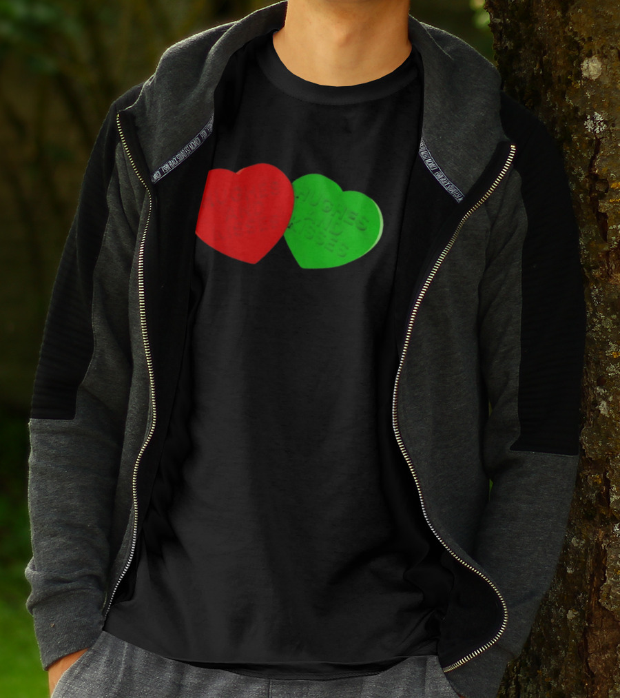 Hughes And Kisses Red Green Heart T-Shirt