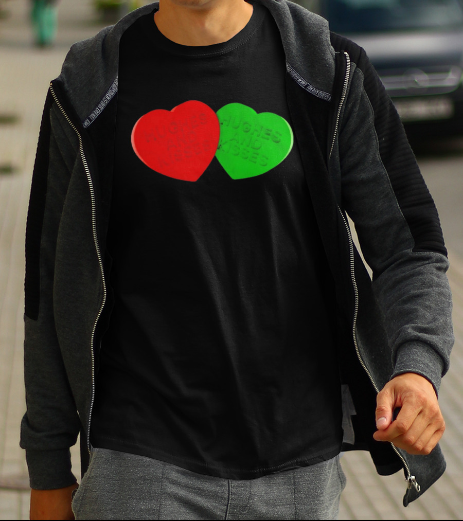 Hughes And Kisses Red Green Heart T-Shirt