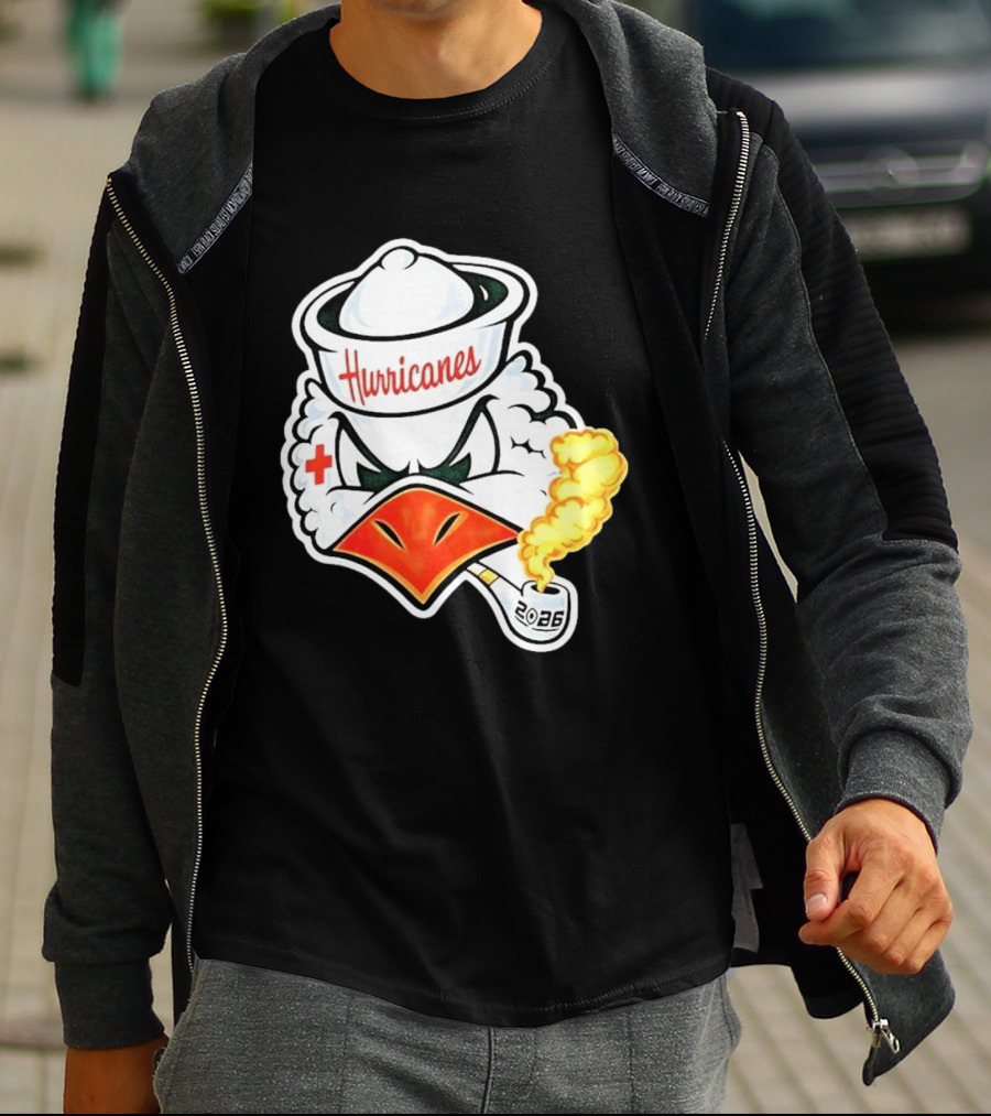 Miami Hurricanes Sebastian Mascot 2026 Pipe Gold Smoke T-Shirt