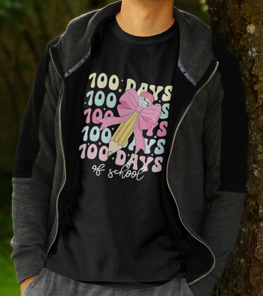 100 Days Of School Pink Bow Pencil Celebration T-Shirt