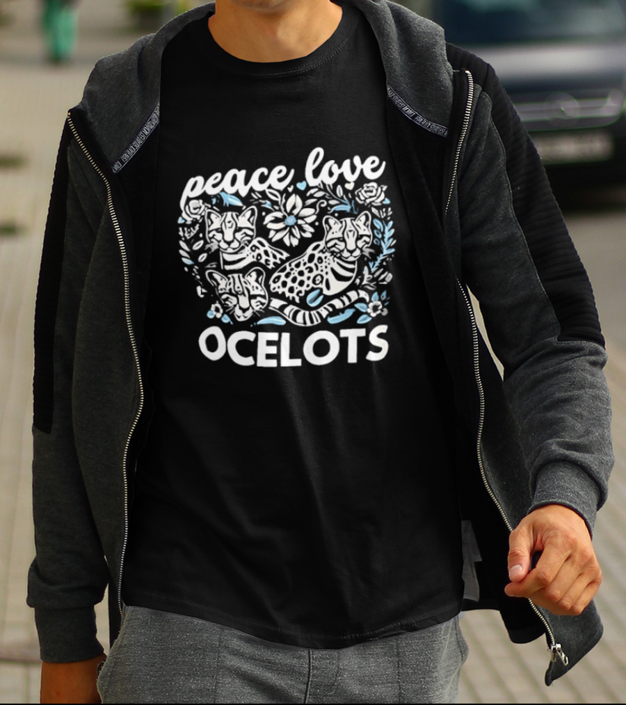 Peace Love Ocelots Floral Cat Embrace T-Shirt
