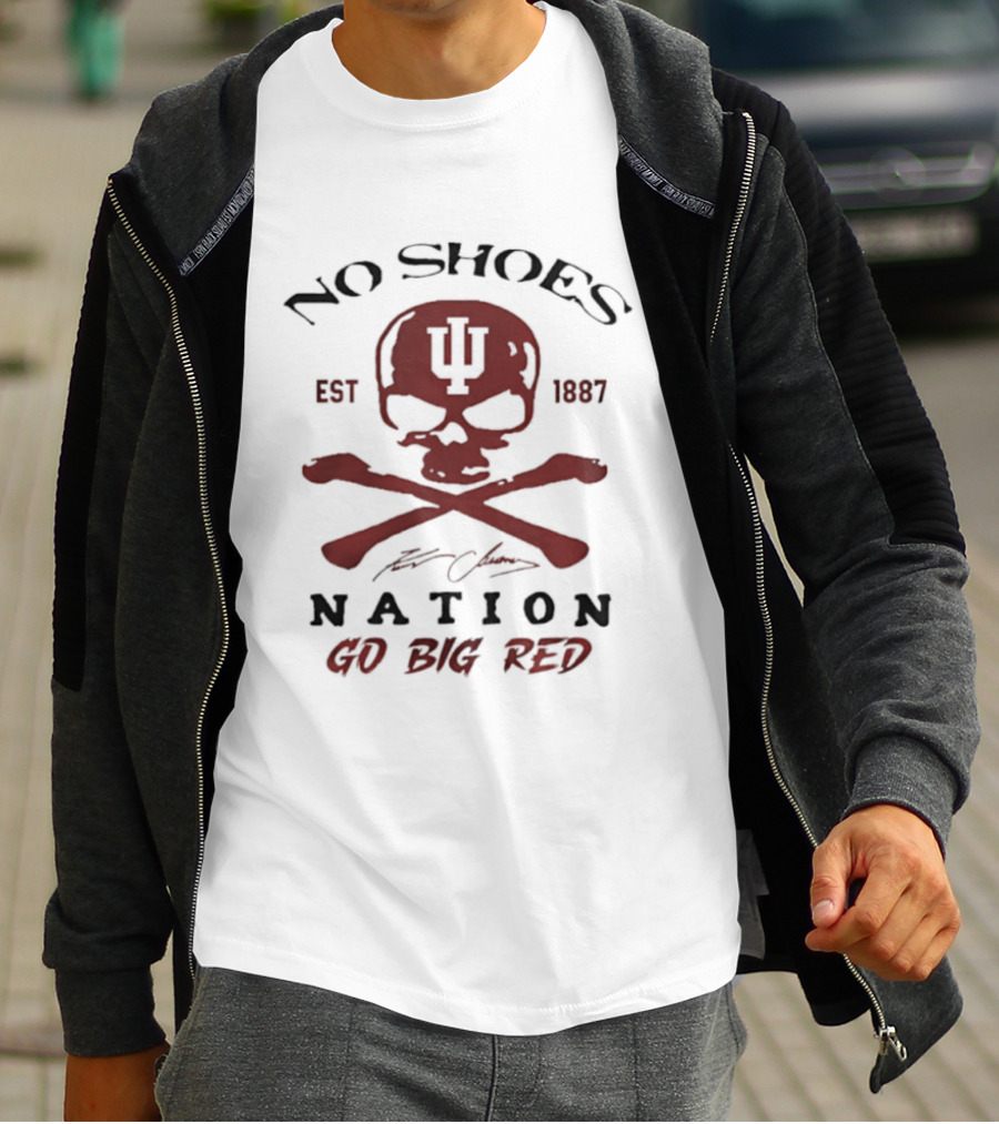 Indiana Hoosiers Skull Est 1887 No Shoes Nation Go Big Red T-Shirt