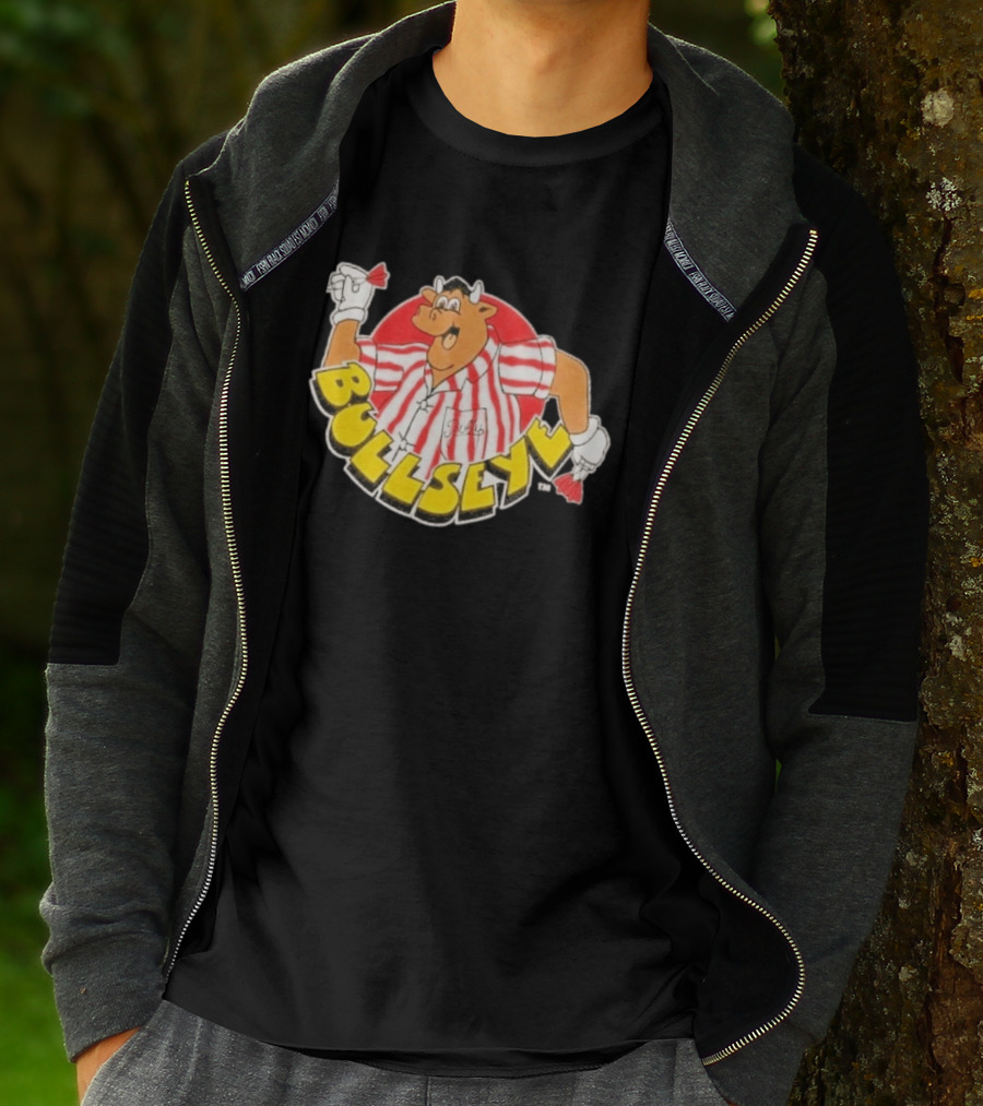 Bullseye Cartoon Bull With Darts Red And White Stripes T-Shirt