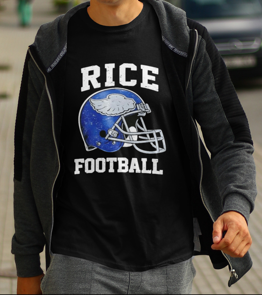 Rice Football Blue Winged Helmet T-Shirt