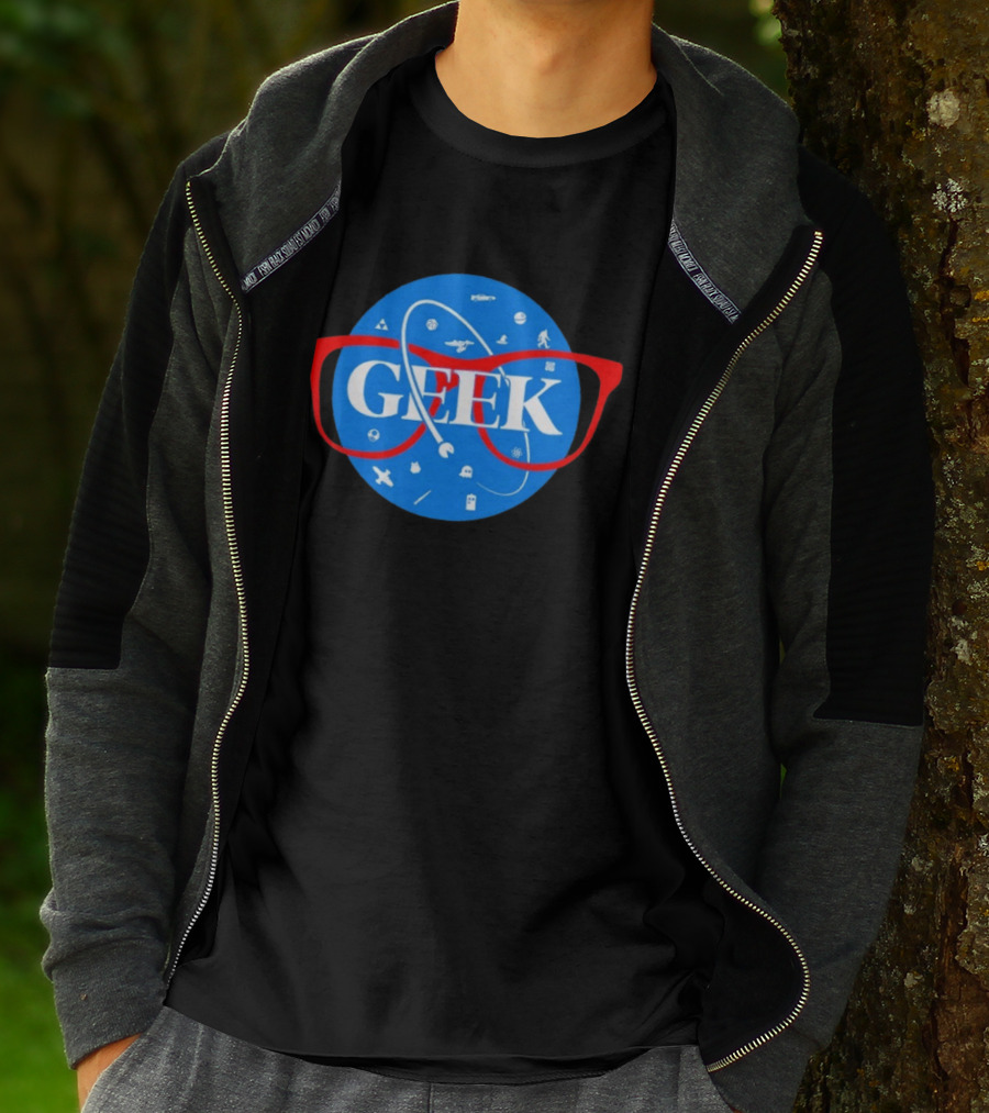 Geek Glasses Space Icons Distressed Patch T-Shirt