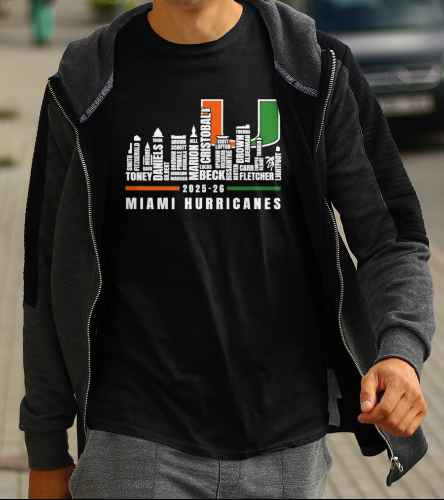 Skyline City Miami Hurricanes 2023 24 Player Names U T-Shirt
