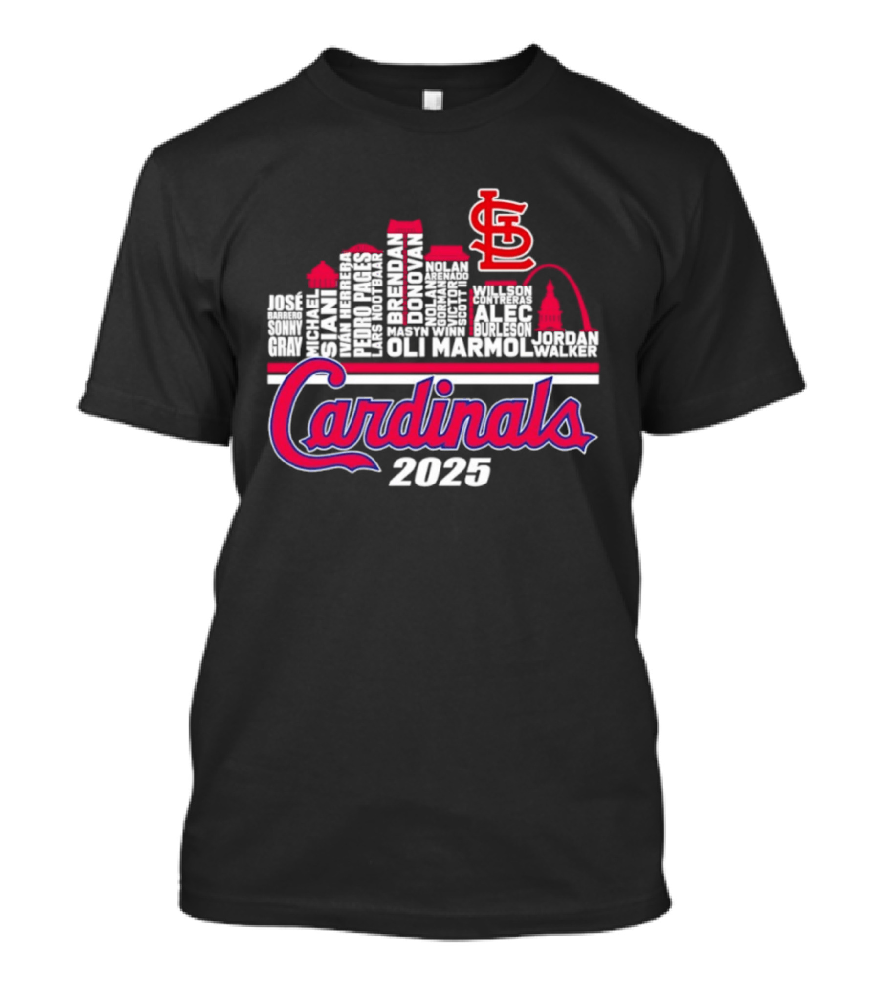 St Louis Cardinals Player Names City Skyline 2025 T-Shirt