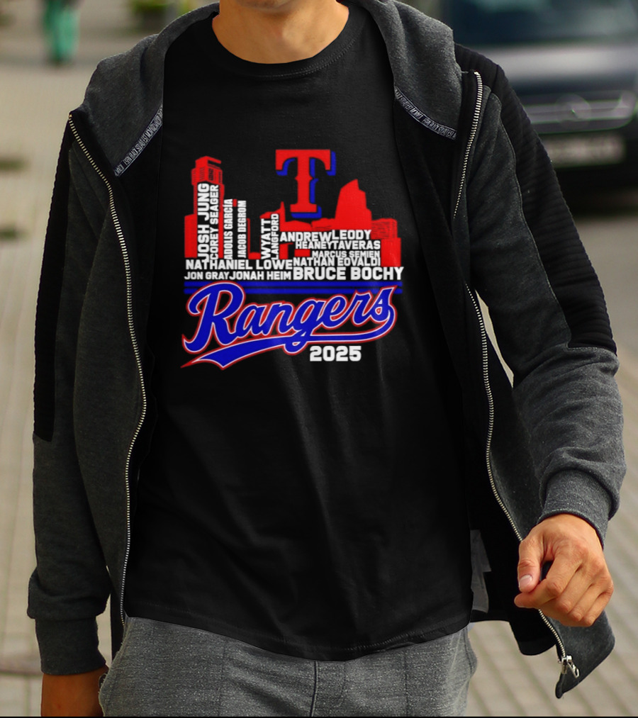Texas Rangers 2025 City Skyline Players Names Bruce Bochy T-Shirt