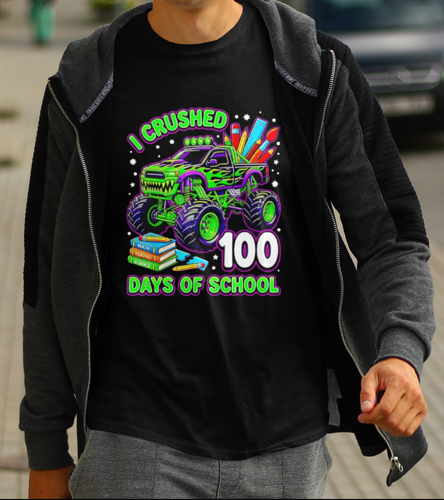 I Crushed 100 Days Of School Monster Truck Math Reading Science Book T-Shirt