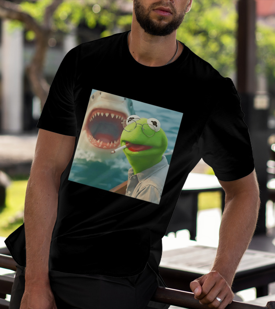 Kermit Smoking With Jaws Shark Movie T-Shirt