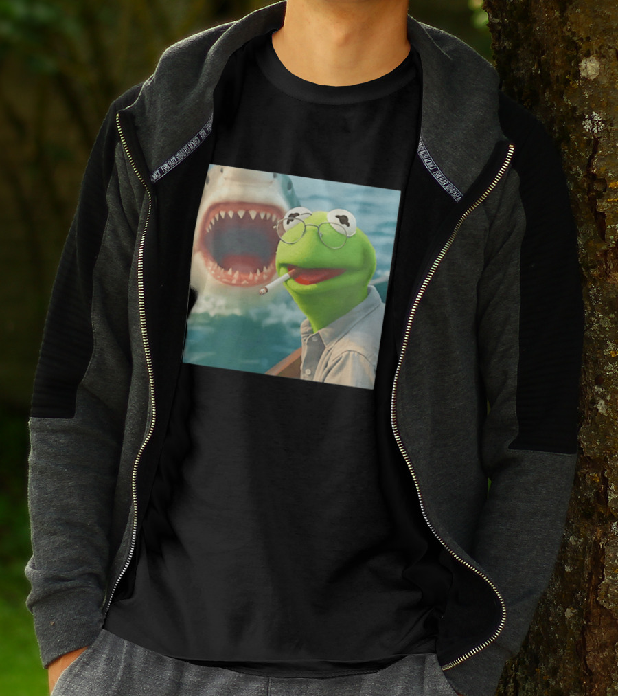 Kermit Smoking With Jaws Shark Movie T-Shirt