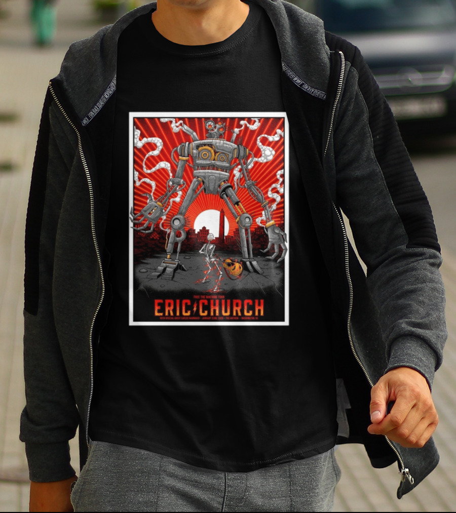 Eric Church Free The Machine Tour Jan 22 2026 The Anthem Washington DC With Special Guest Caylee Hammack Robot T-Shirt