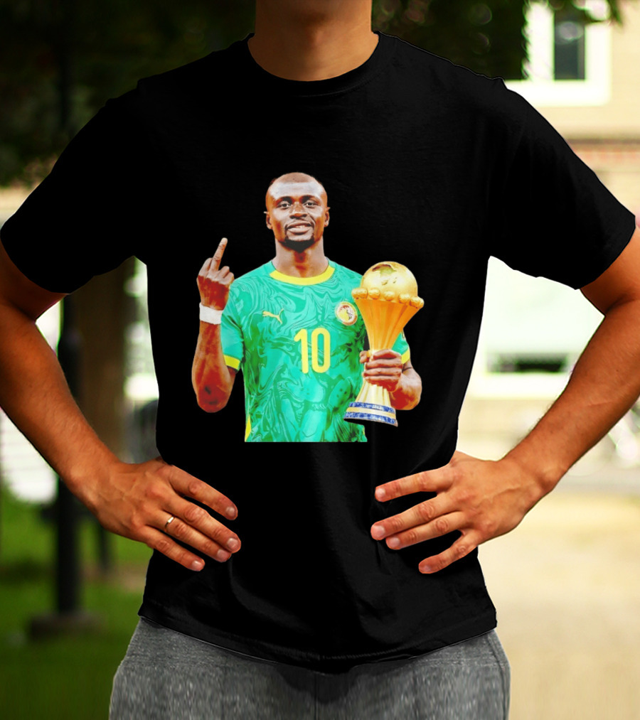 Sadio Mane Number 10 Senegal Jersey Holding Trophy Middle Finger T-Shirt