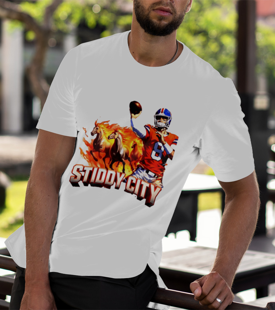 Denver Broncos Stiddy City Quarterback And Horses In Flames T-Shirt