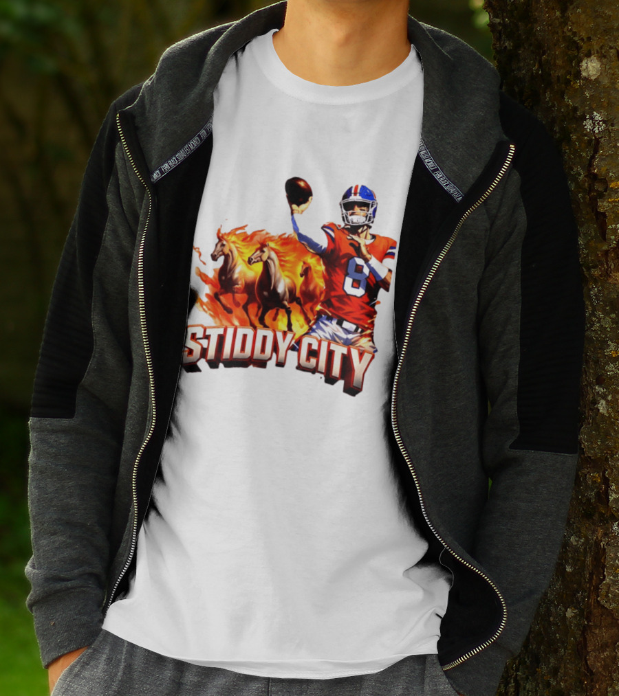 Denver Broncos Stiddy City Quarterback And Horses In Flames T-Shirt
