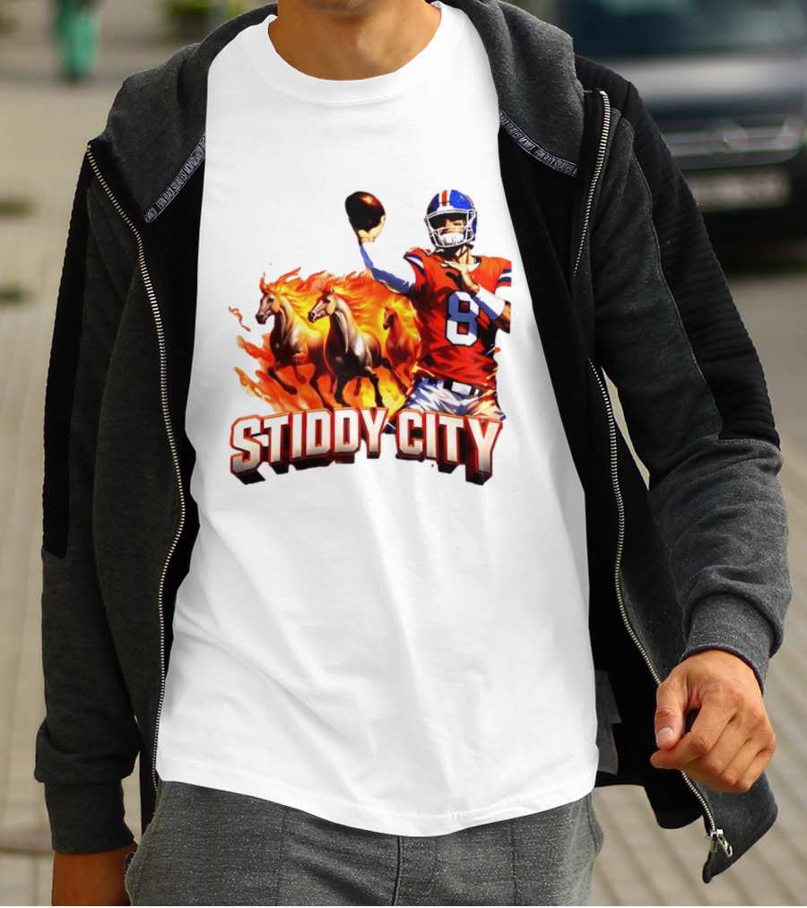 Denver Broncos Stiddy City Quarterback And Horses In Flames T-Shirt