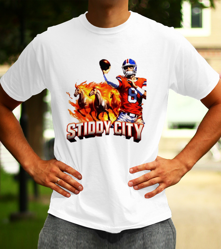 Denver Broncos Stiddy City Quarterback And Horses In Flames T-Shirt