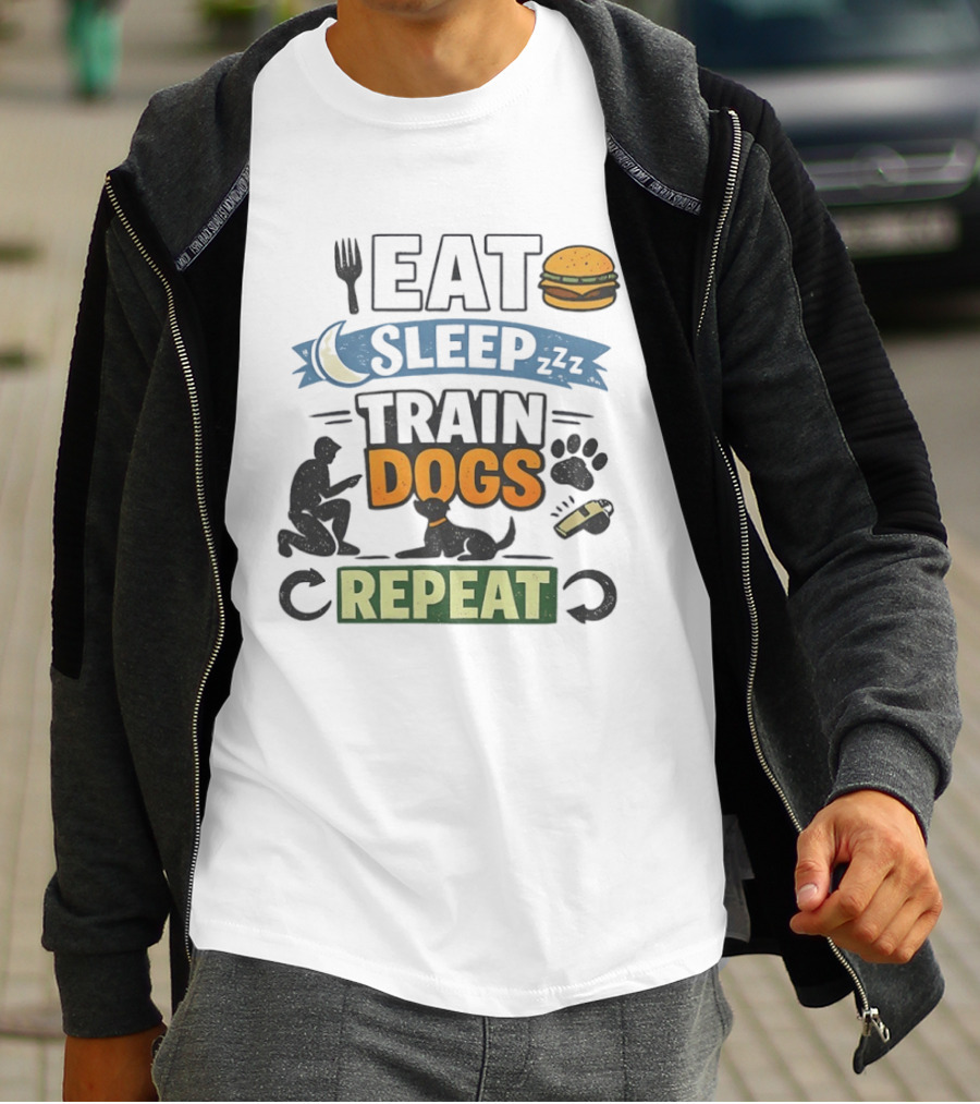 Eat Sleep Train Dogs Repeat Dog Lover Humor Funny Pet Obsession T-Shirt