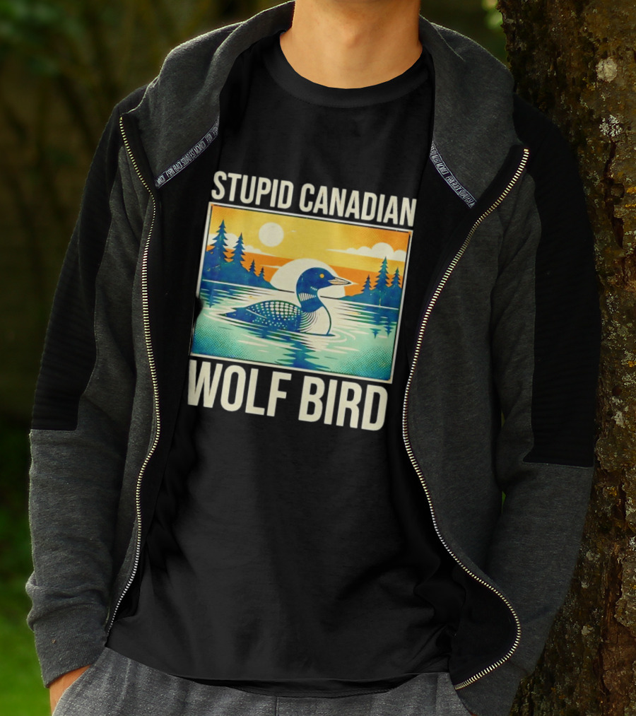 Sarcastic Stupid Canadian Wolf Bird Loon Lake Sunset T-Shirt