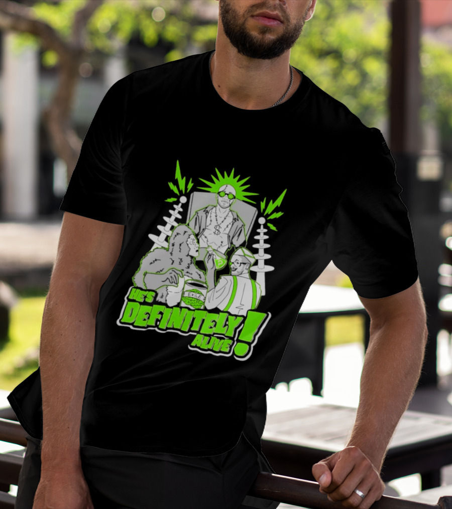 He's Definitely Alive Exile Bright Green Highlights Gorilla And Scientist T-Shirt