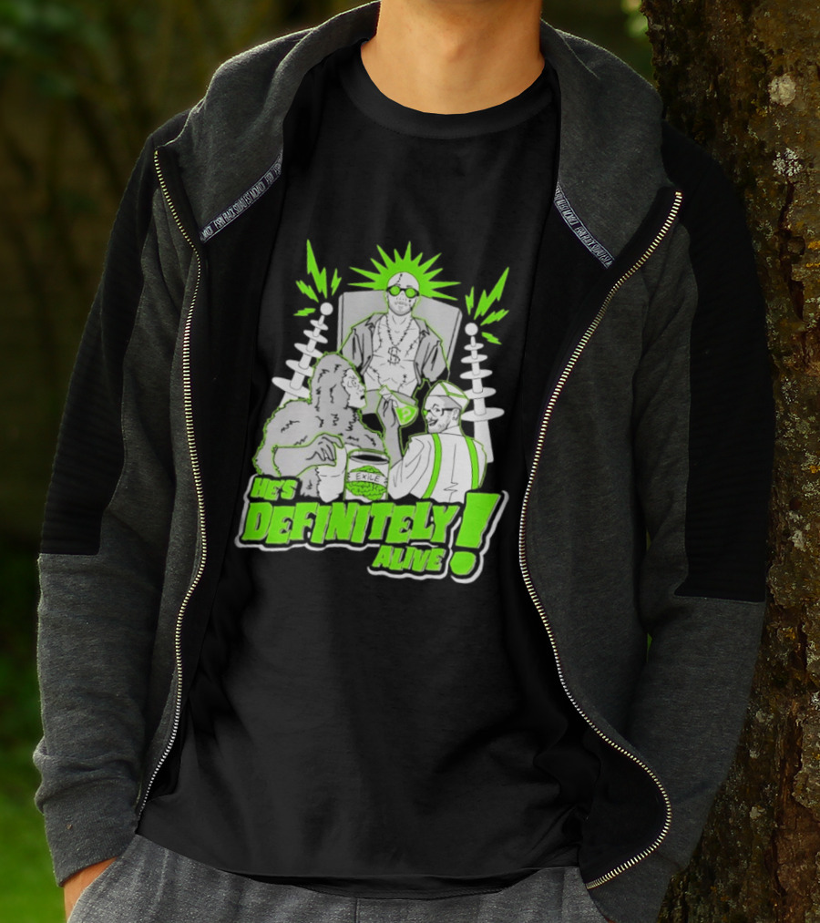 He's Definitely Alive Exile Bright Green Highlights Gorilla And Scientist T-Shirt