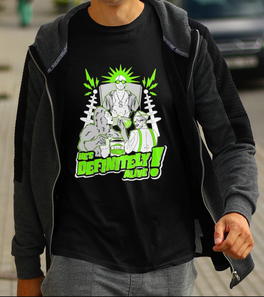 He's Definitely Alive Exile Bright Green Highlights Gorilla And Scientist T-Shirt