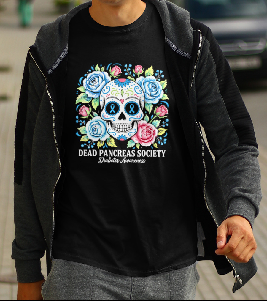 Dead Pancreas Society Skull Flower Diabetes Awareness T-Shirt