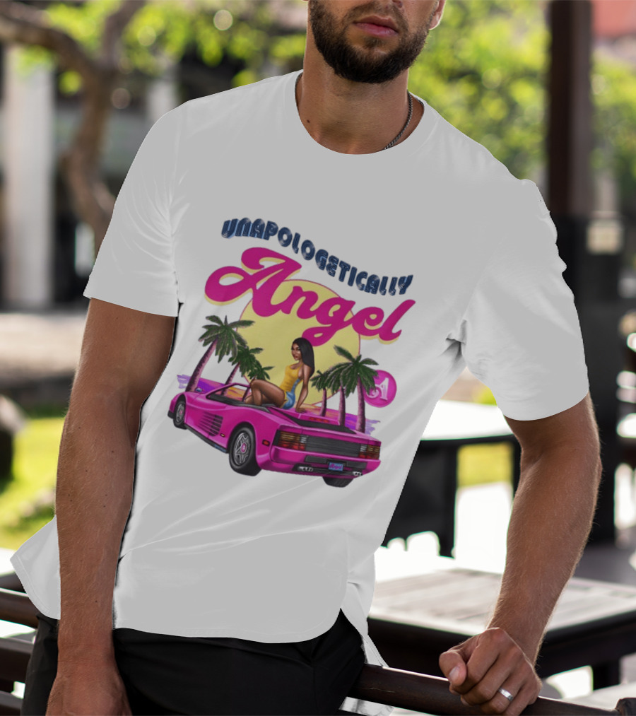 Unapologetically Angel Paradise Sunset With Pink Car And Palm Trees T-Shirt