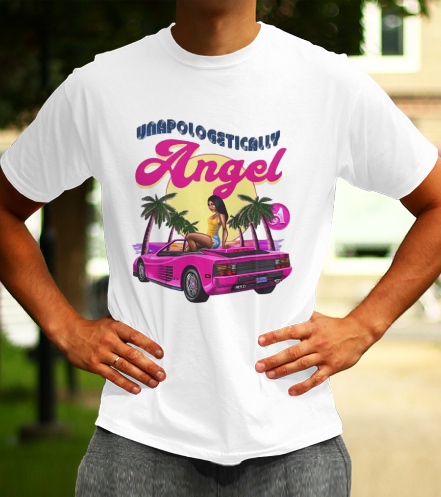 Unapologetically Angel Paradise Sunset With Pink Car And Palm Trees T-Shirt