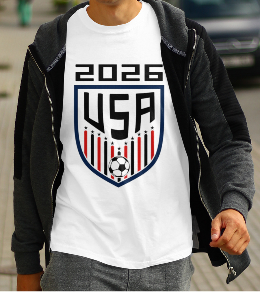 USA 2026 Soccer Emblem With Stars And Stripes Ball T-Shirt