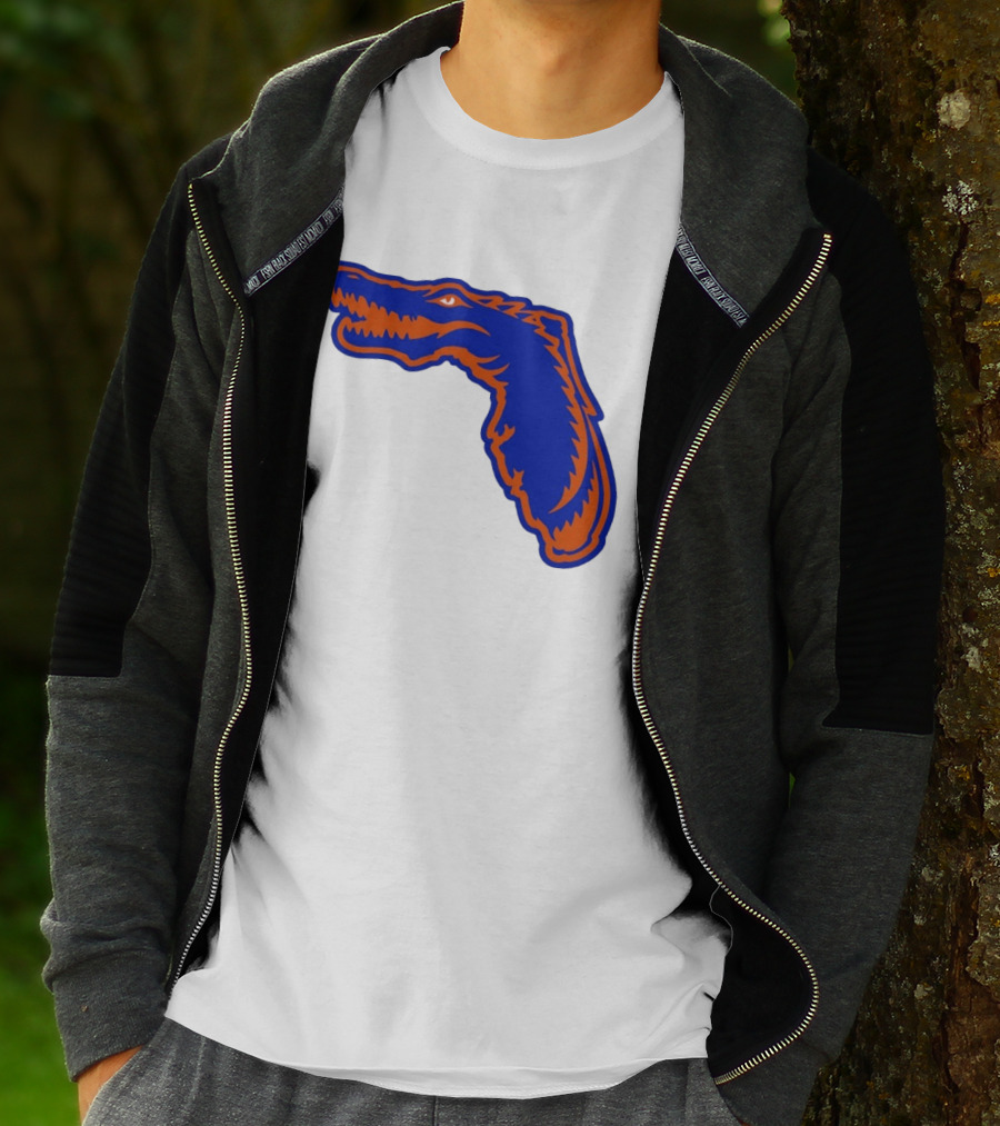Florida Gators State Shape Blue Orange Gator Map T-Shirt