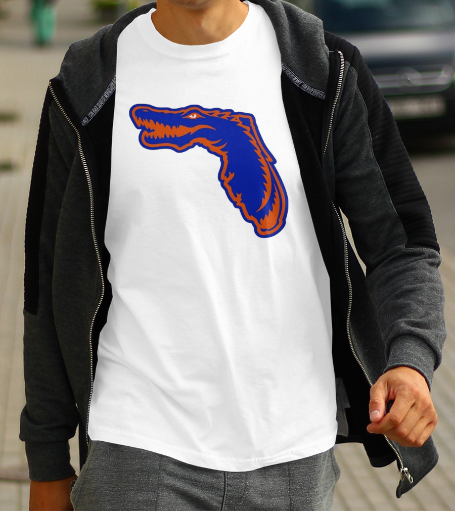 Florida Gators State Shape Blue Orange Gator Map T-Shirt