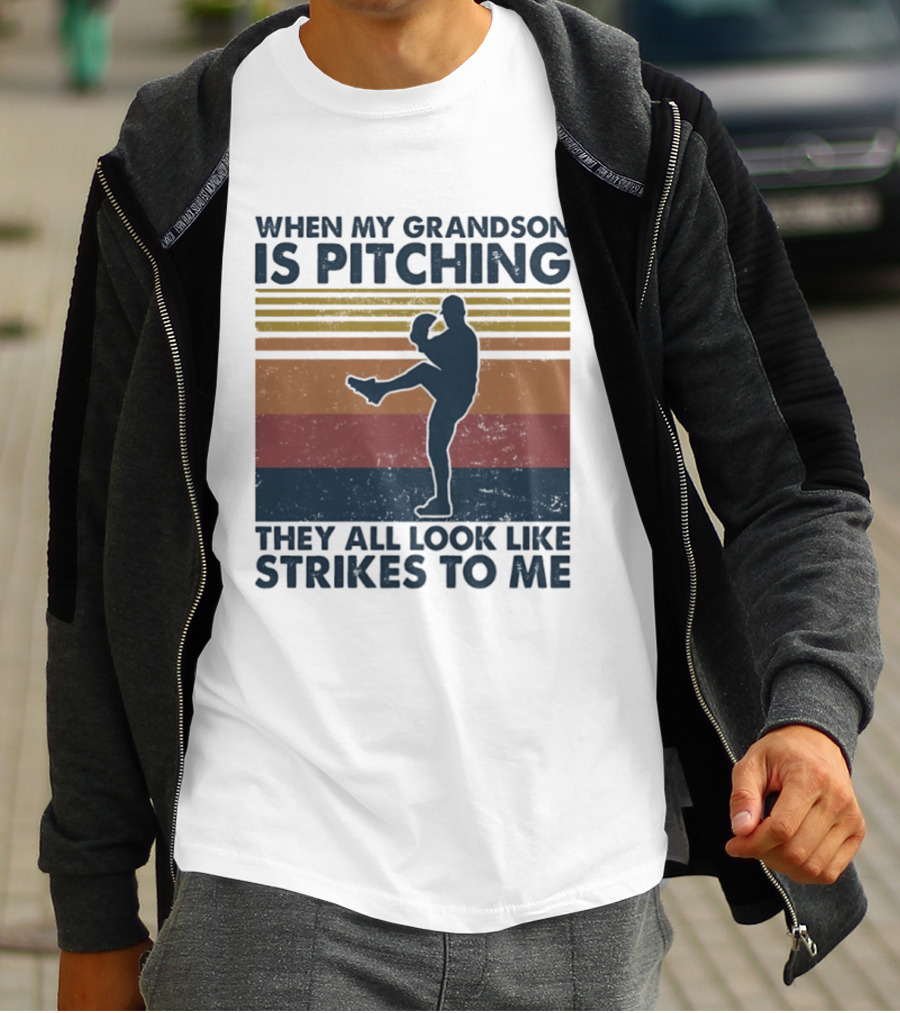 Grandson Pitching Baseball Strikes T-Shirt