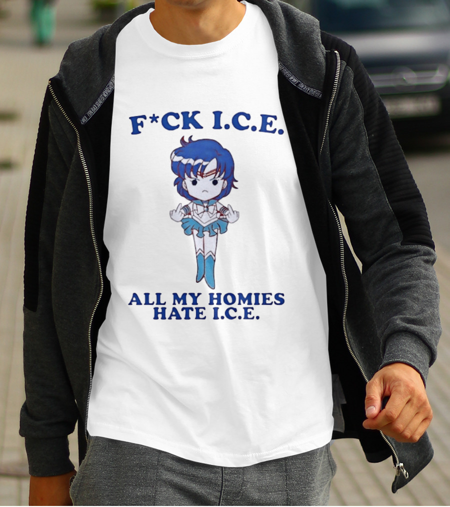 F*ck I.C.E. All My Homies Hate I.C.E. Sailor Mercury Middle Fingers T-Shirt