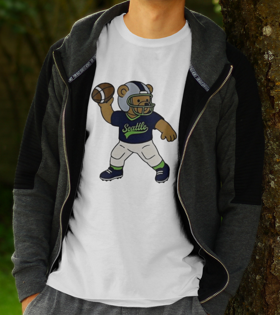 Teddy Bear Football Player Throwing Ball Seattle T-Shirt