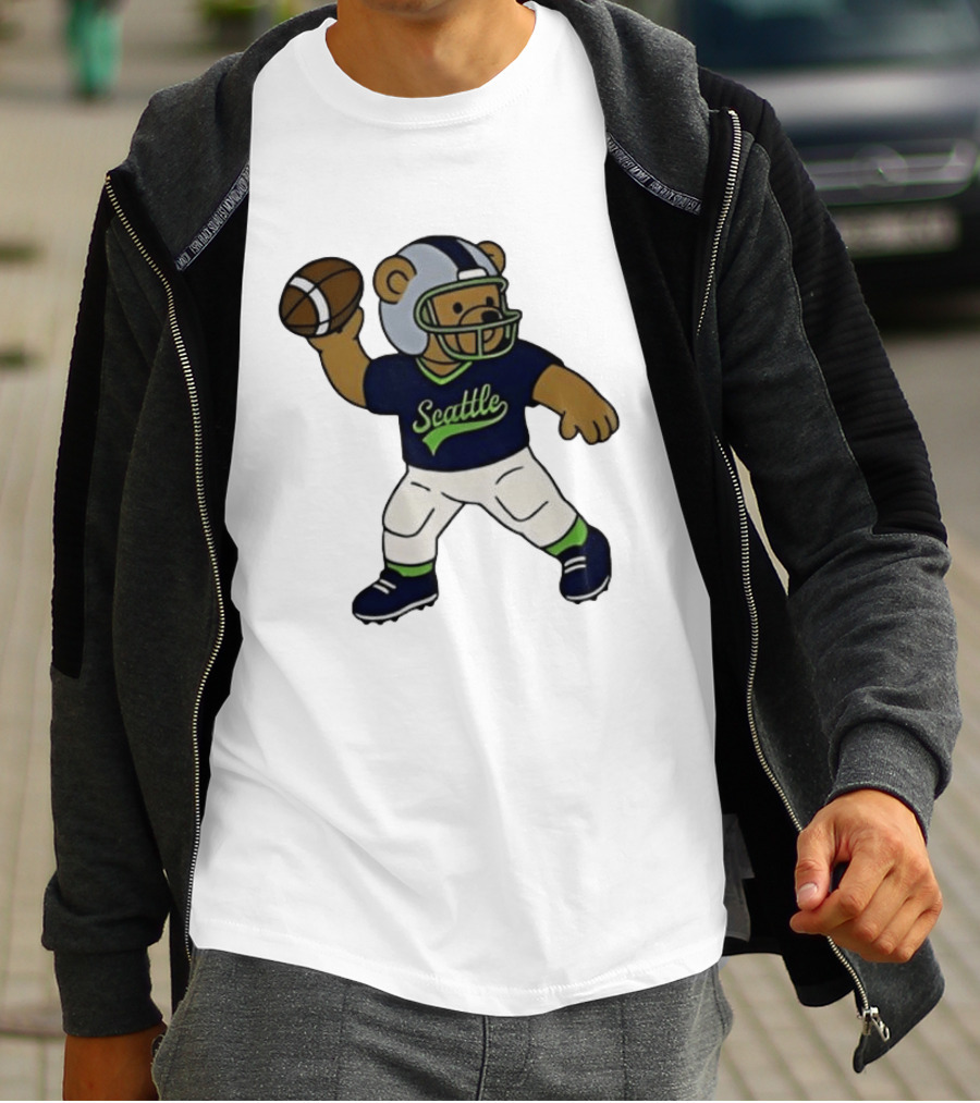 Teddy Bear Football Player Throwing Ball Seattle T-Shirt