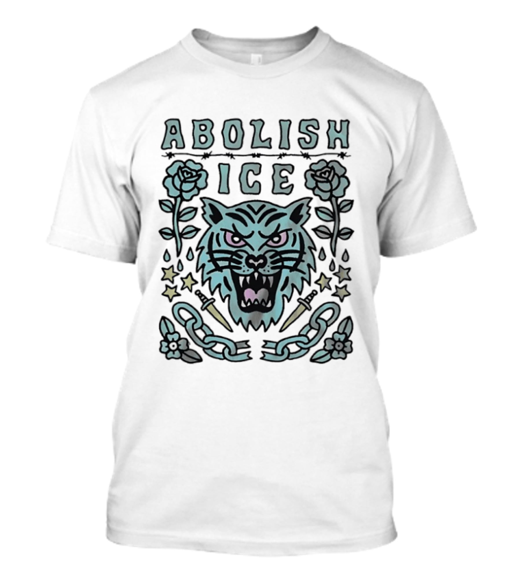 Tiger Abolish ICE Tattoo Chains Roses And Stars T-Shirt