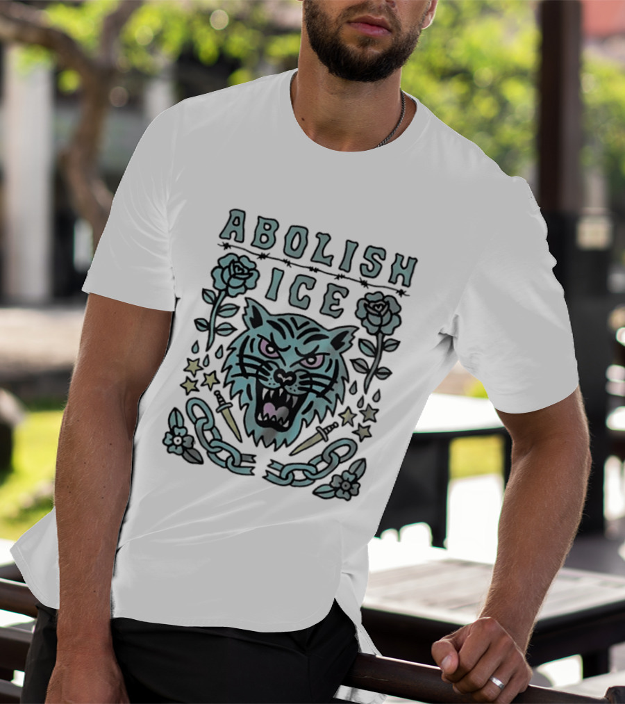 Tiger Abolish ICE Tattoo Chains Roses And Stars T-Shirt