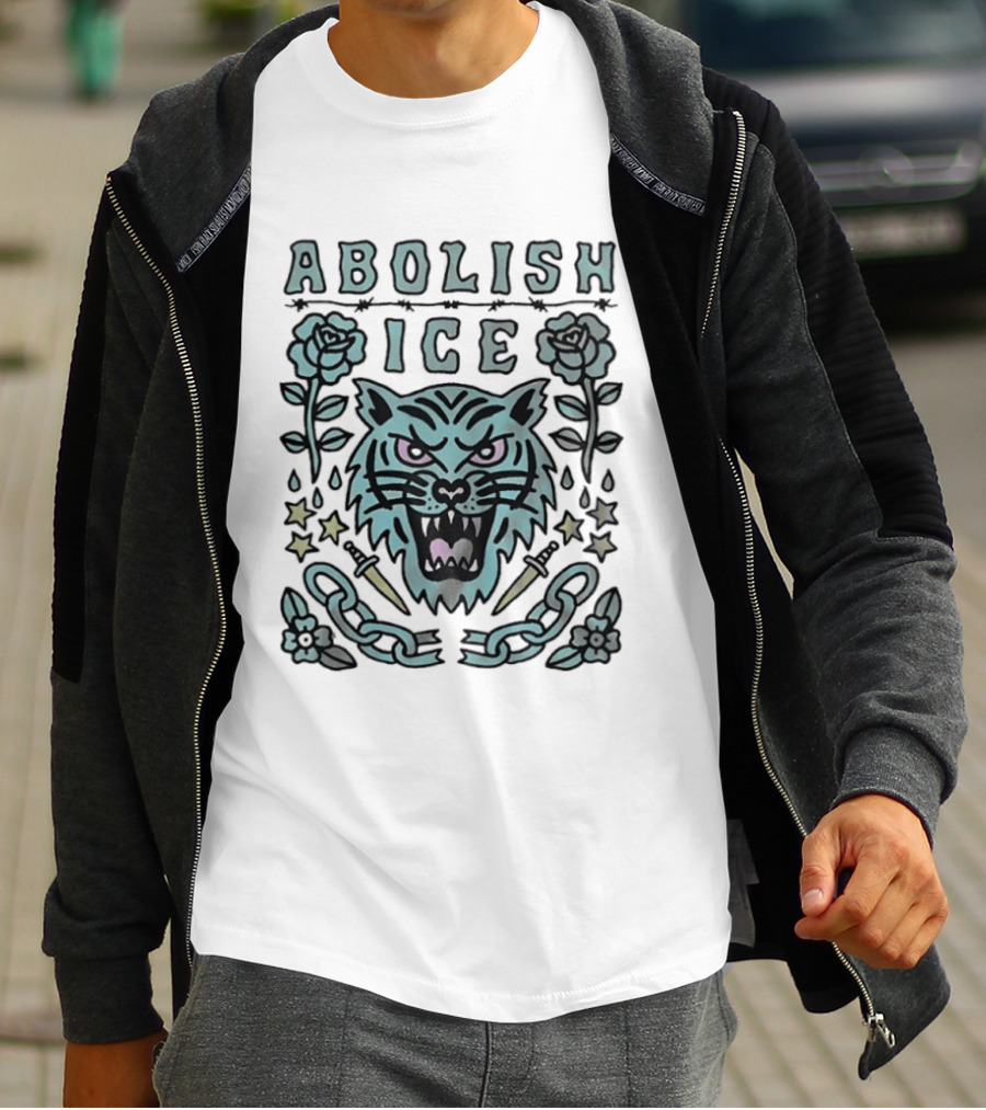 Tiger Abolish ICE Tattoo Chains Roses And Stars T-Shirt