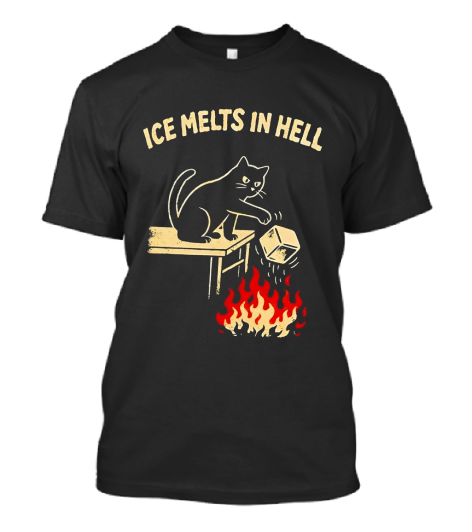 Ice Melts In Hell Cat With Fire And Ice Cube T-Shirt