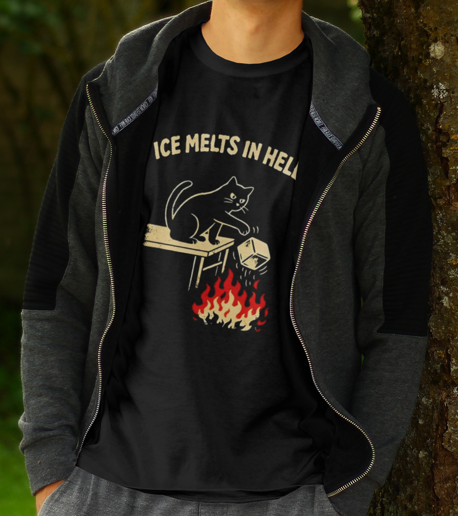 Ice Melts In Hell Cat With Fire And Ice Cube T-Shirt