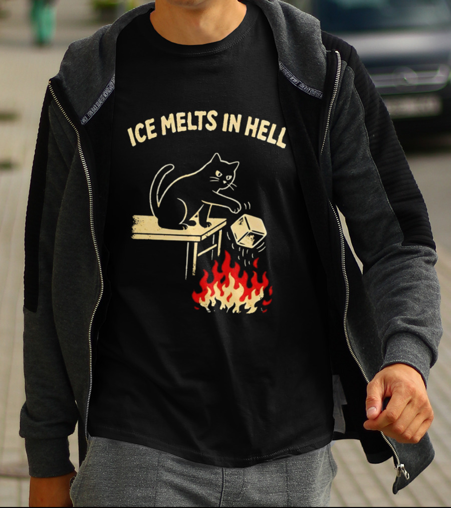 Ice Melts In Hell Cat With Fire And Ice Cube T-Shirt