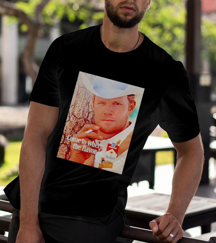 Come To Where The Flavor Is Marlboro Man Cowboy White Hat Cigarette T-Shirt