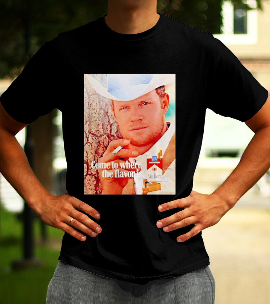 Come To Where The Flavor Is Marlboro Man Cowboy White Hat Cigarette T-Shirt