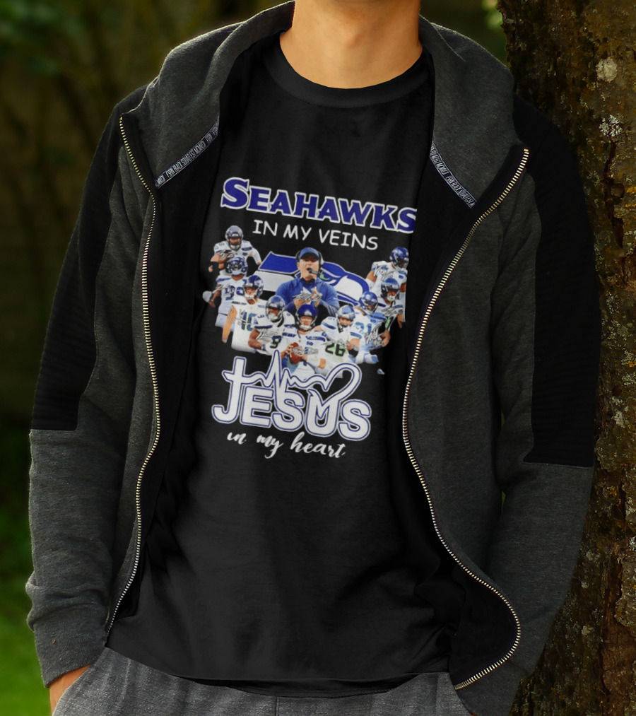 Seattle Seahawks In My Veins Jesus In My Heart Football Fans T-Shirt