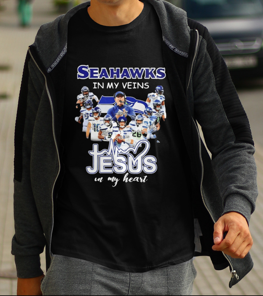 Seattle Seahawks In My Veins Jesus In My Heart Football Fans T-Shirt
