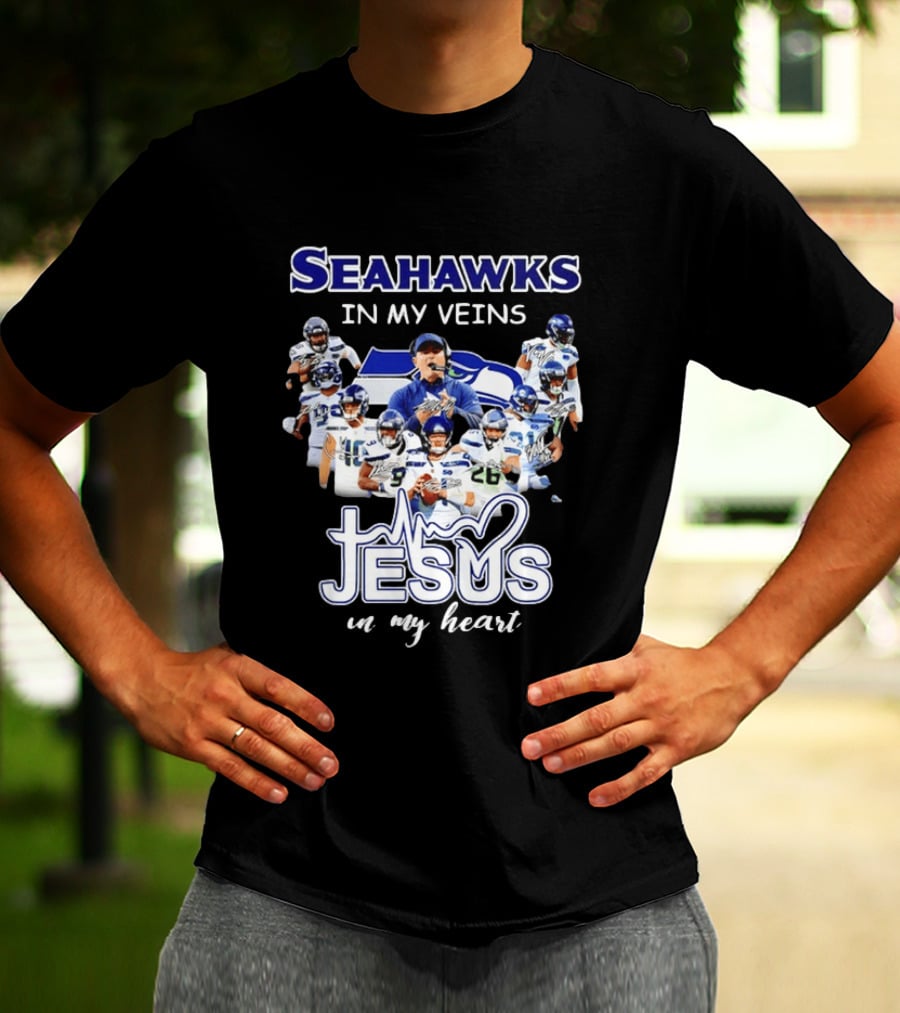 Seattle Seahawks In My Veins Jesus In My Heart Football Fans T-Shirt
