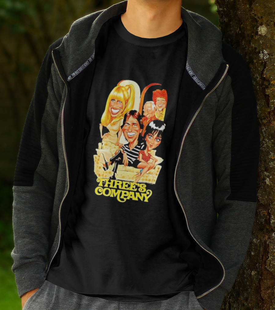 Threes Company 70s Caricature Cast Retro Sitting Couch T-Shirt