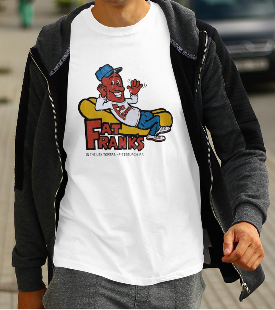 Fat Frank's In The USX Towers Pittsburgh PA Hot Dogs Retro Cartoon T-Shirt
