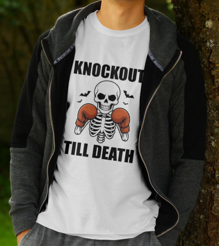 Knockout Till Death Skeleton With Boxing Gloves And Bats T-Shirt